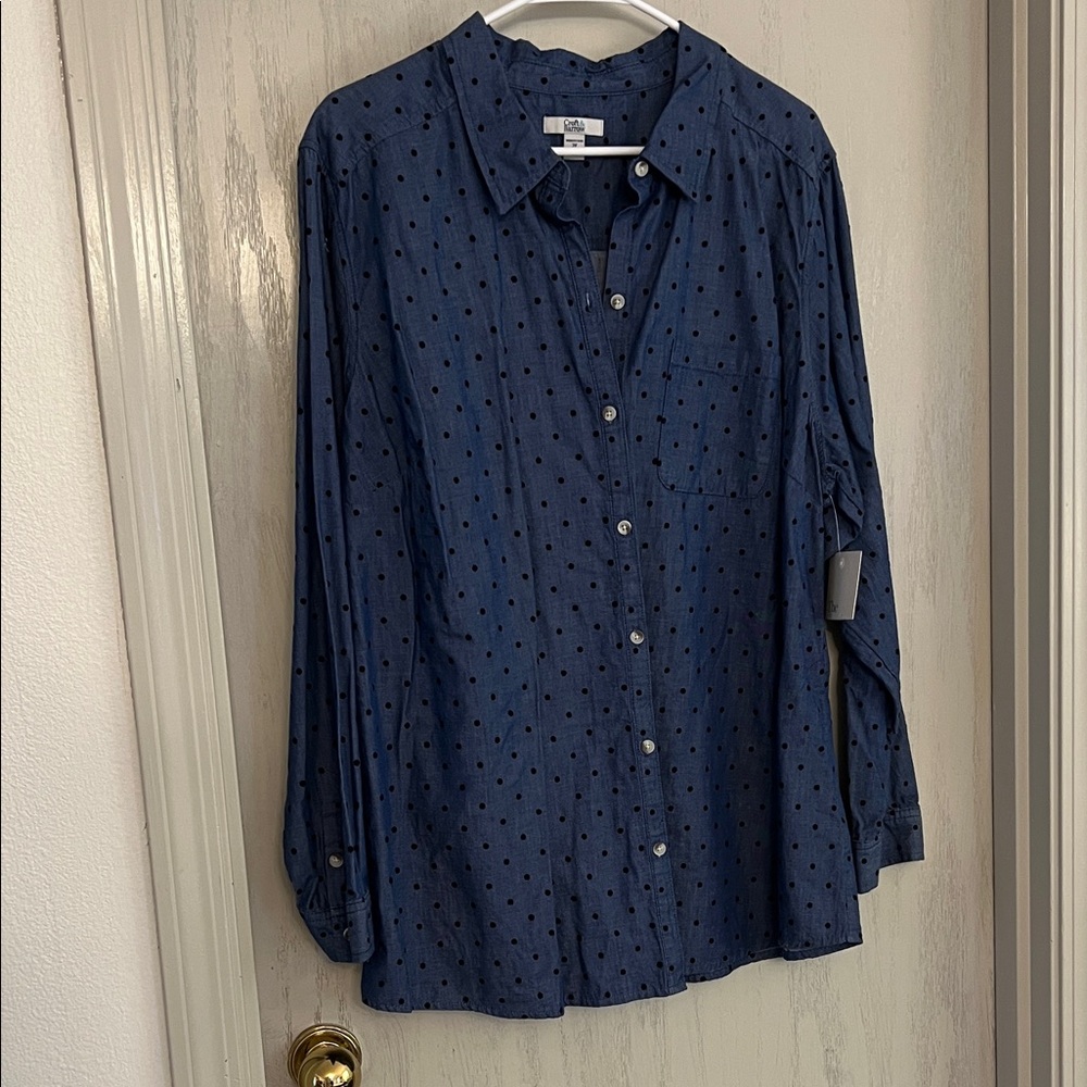 100% Cotton | Button-Up Navy Blue Polka Dot Shirt